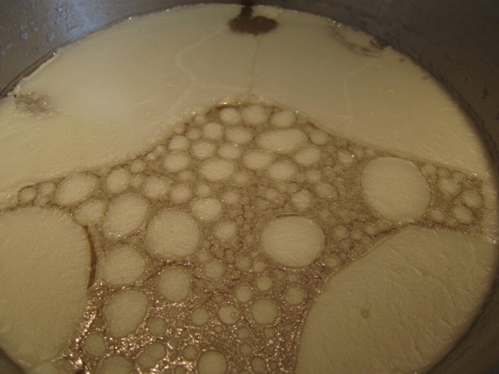 Chicken stock with solidified fat