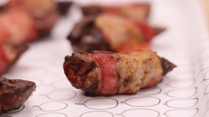 Bacon wrapped chicken liver closeup