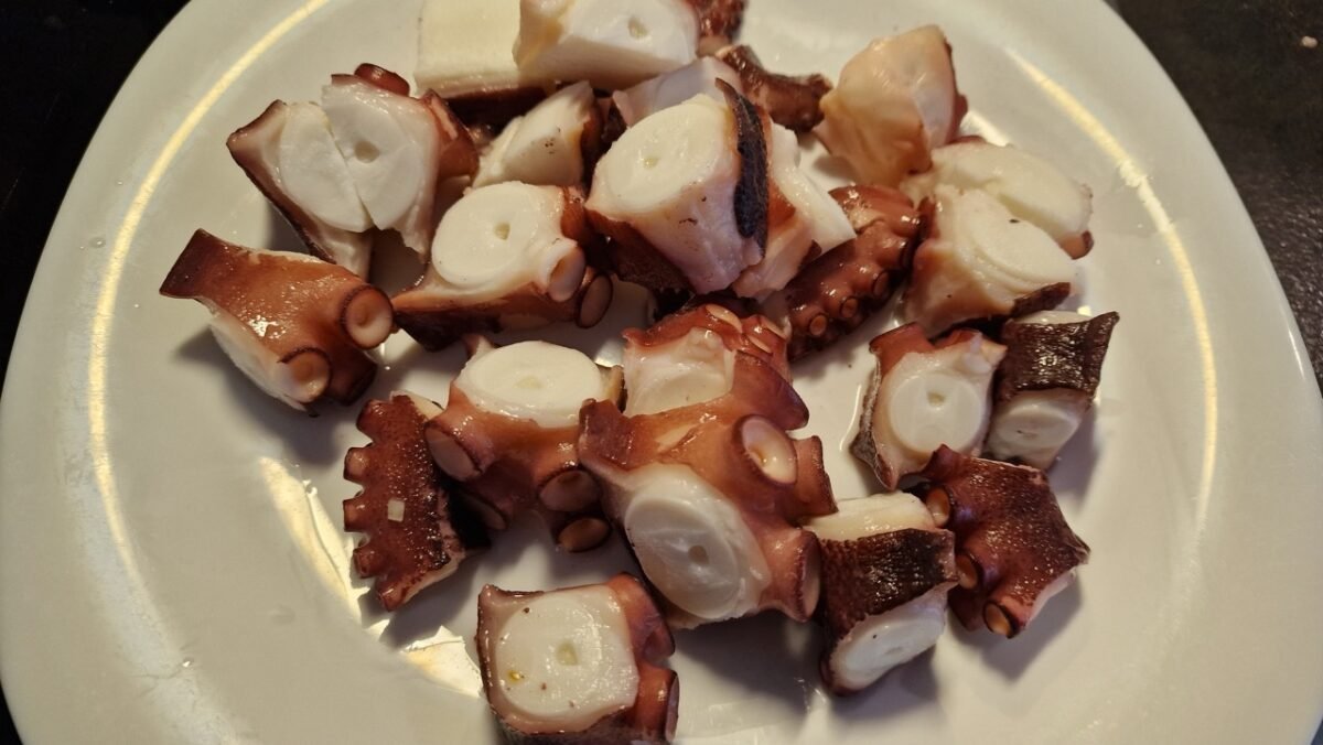 Cooked octopus cut into pieces