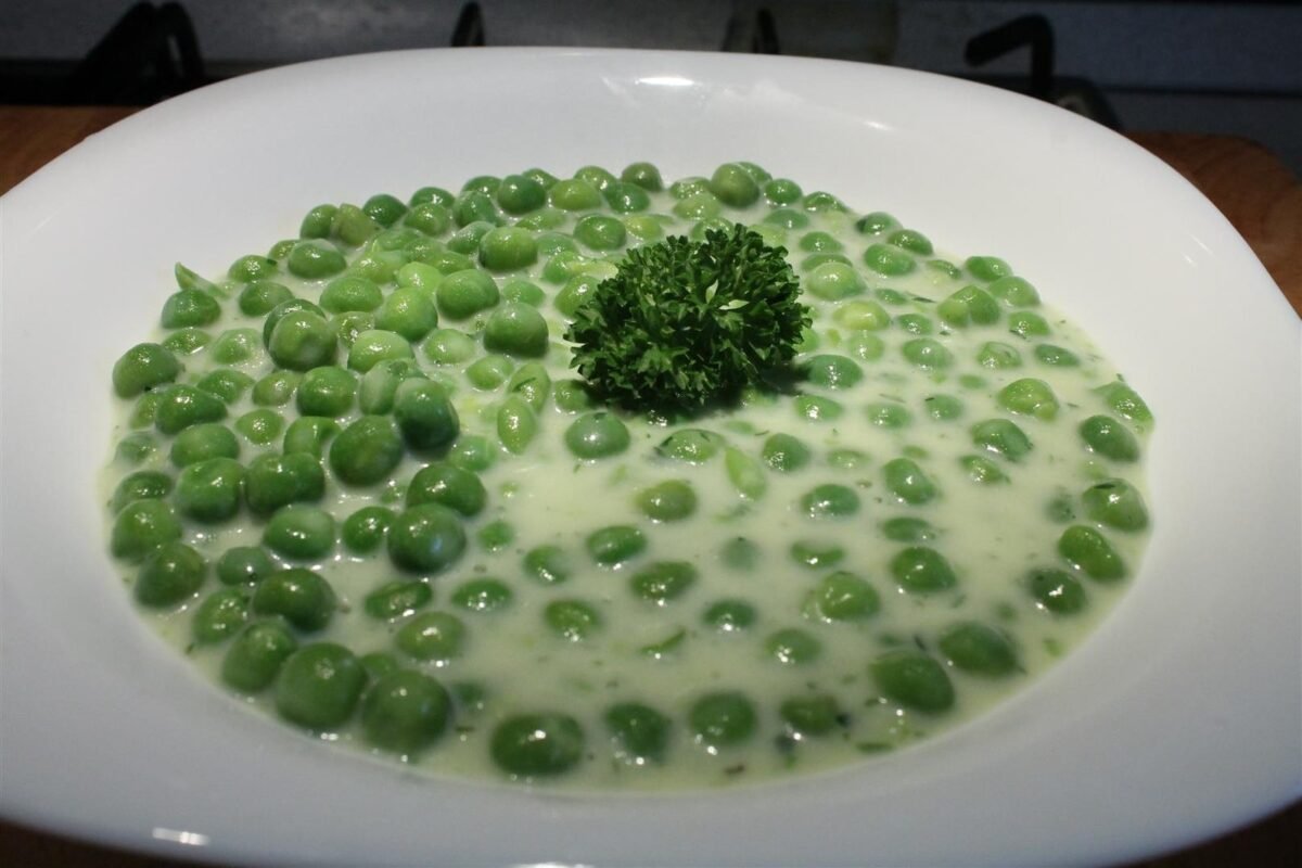 Green pea stew in plate