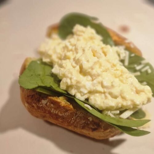 Baked Potatoes with Egg Salad and Spinach