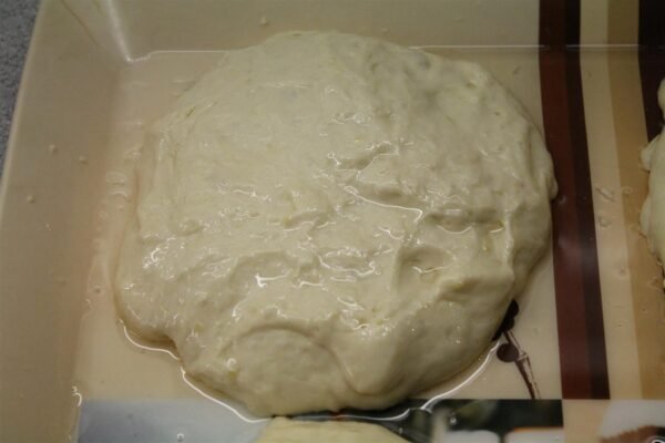 Portioned potato lángos dough