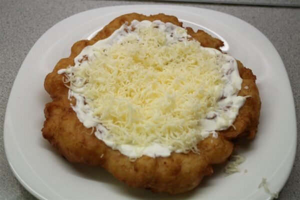 Potato lángos with cheese and sour cream 2
