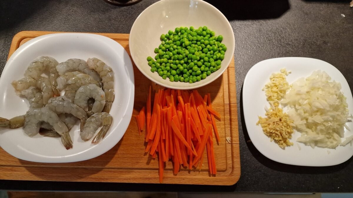 Preparing the Ingredients for Shrimp Fried Rice