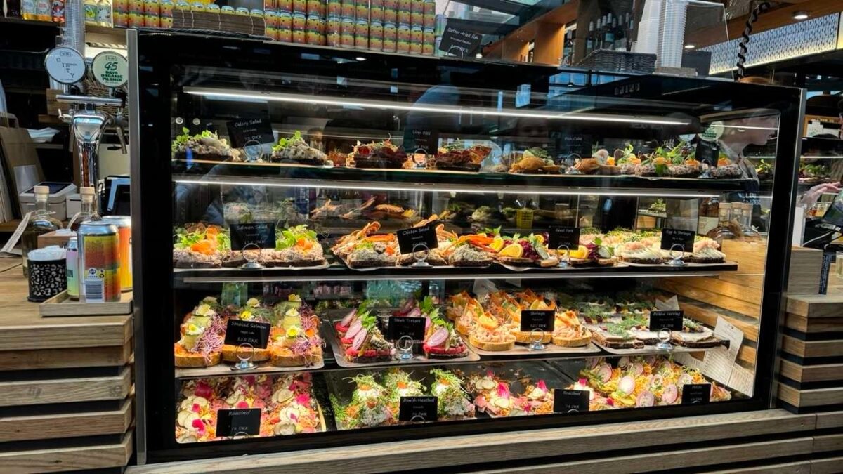 Smørrebrød counter at TorvehallerneKBH market in Copenhagen