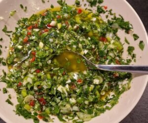 Bowl of homemade chimichurri sauce