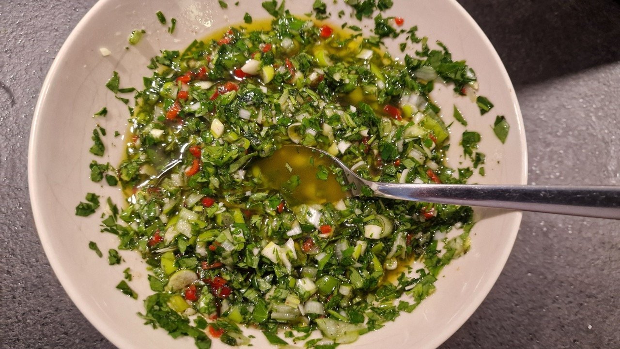 Bowl of homemade chimichurri sauce