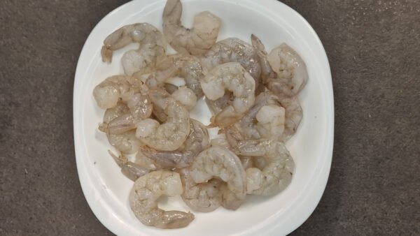 Raw shrimp cleaned and ready for gambas pil pil