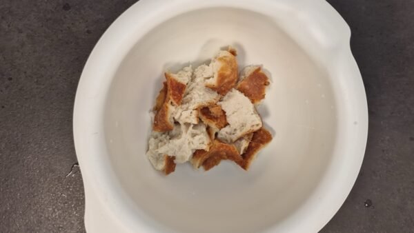 Squeezed soaked bread ready for blending