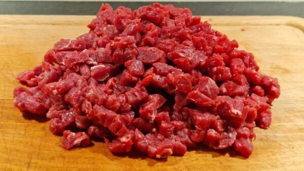 Beef cut into small cubes for steak tartare
