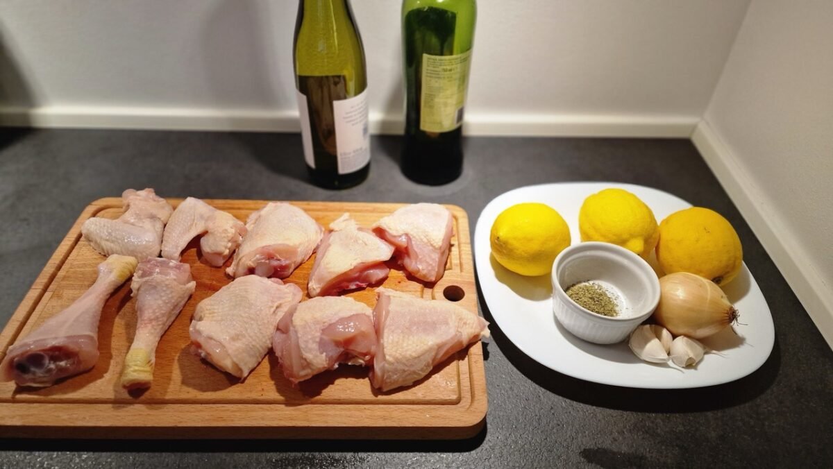 Ingredients for Greek lemon chicken with sauce