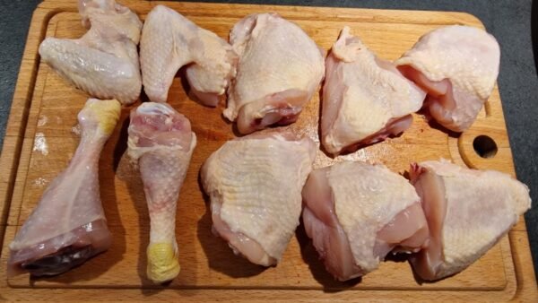 Whole chicken cut into pieces for Greek lemon chicken