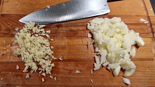 Chopped onion and garlic