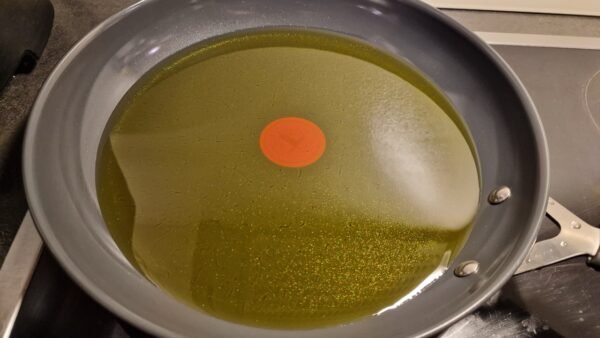 Olive oil in a skillet