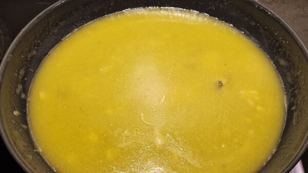 Finished creamy, silky pil pil sauce