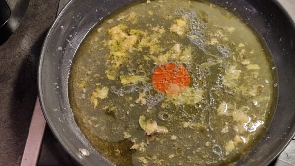 First stage of making the pil pil sauce