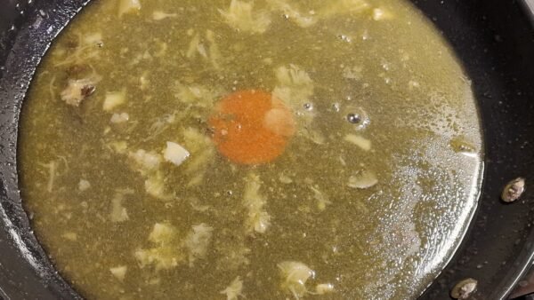 Pil pil sauce beginning to come together