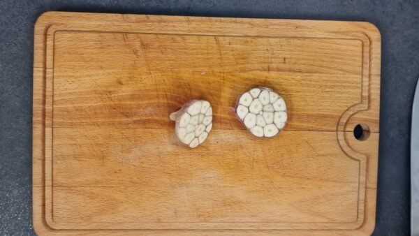 Head of garlic cut in half crosswise