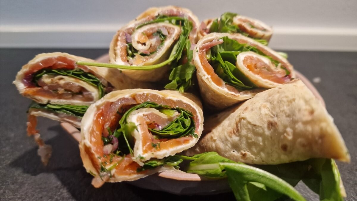 Norwegian smoked salmon lompe rolls