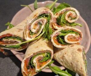 Norwegian smoked salmon lompe rolls