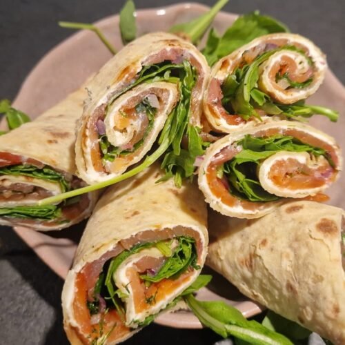 Norwegian smoked salmon lompe rolls