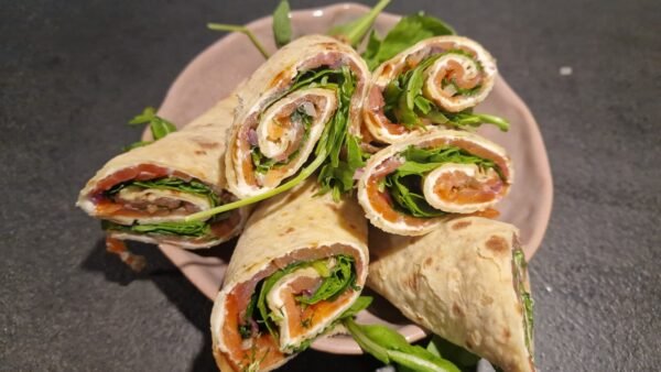 Norwegian smoked salmon lompe rolls