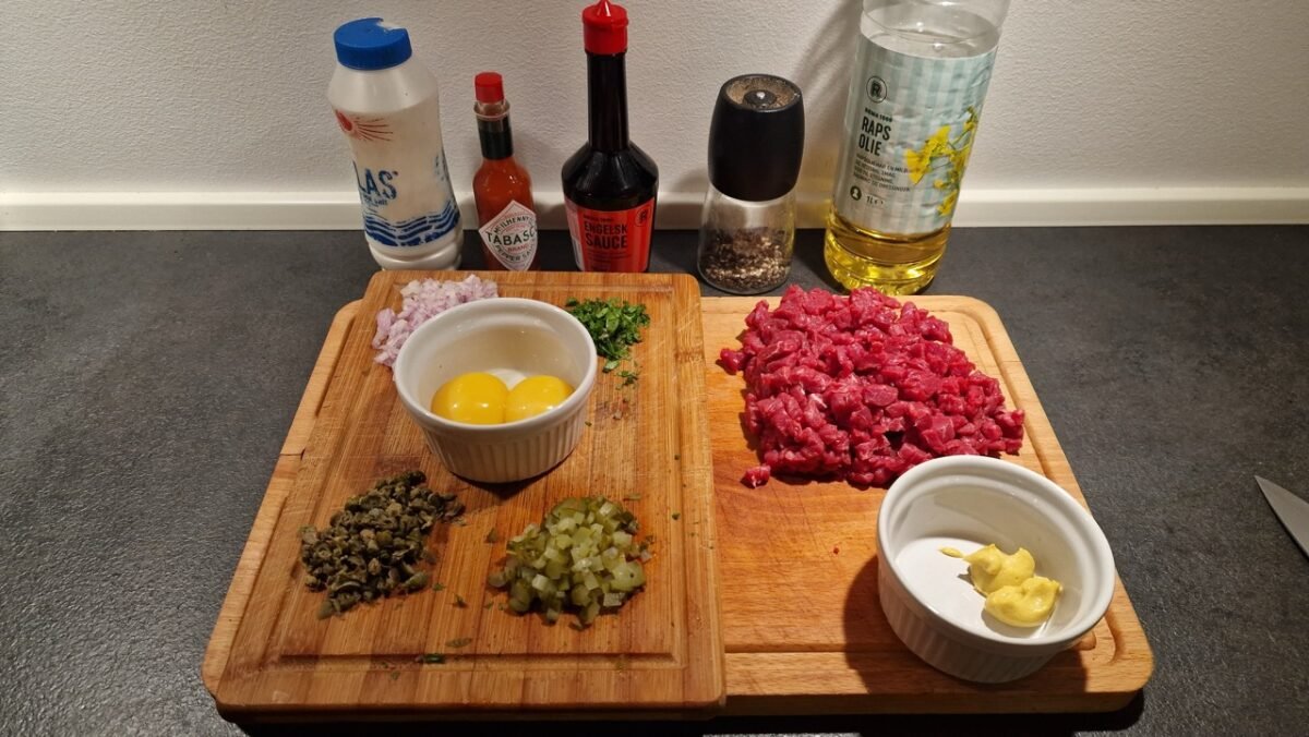 Ingredients for classic steak tartare