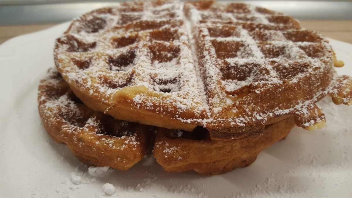 Waffle served with powdered sugar